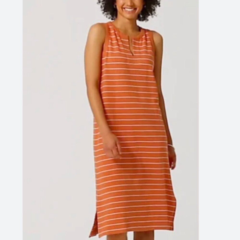 J.Jill Striped French Terry Dress, Orange and White, V-neck, Size M